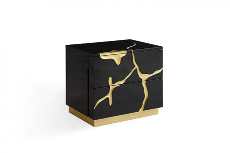 Vig Furniture - Modrest Aspen Modern Black & Gold 2-Drawer Nightstand - Vgvc-N1801-Blk