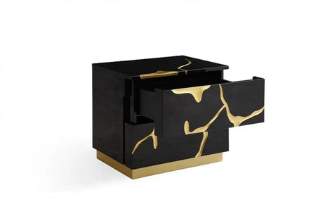 Vig Furniture - Modrest Aspen Modern Black & Gold 2-Drawer Nightstand - Vgvc-N1801-Blk