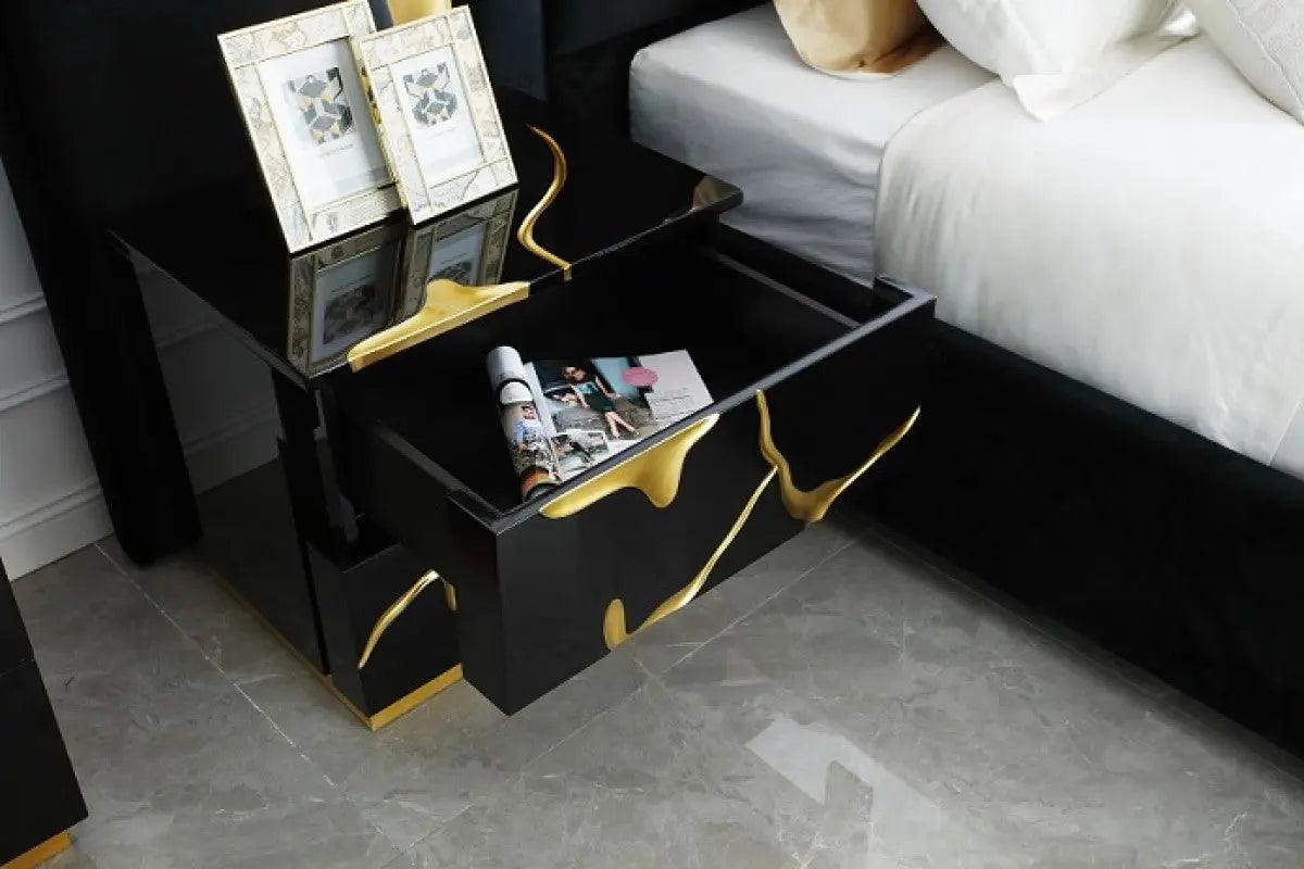 Vig Furniture - Modrest Aspen Modern Black & Gold 2-Drawer Nightstand - Vgvc-N1801-Blk