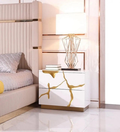 Vig Furniture - Modrest Aspen Modern White & Gold Nightstand - Vgvcn1801-Wht