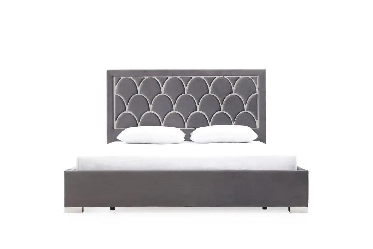 Vig Furniture - Modrest Audrey Modern Grey Velvet & Stainless Steel Bed - Vgvcbd1801-Gry