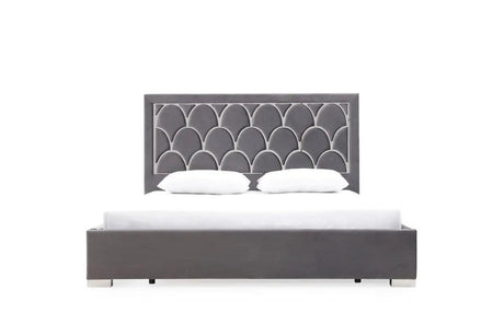 Vig Furniture - Modrest Audrey Modern Grey Velvet & Stainless Steel Bed - Vgvcbd1801-Gry