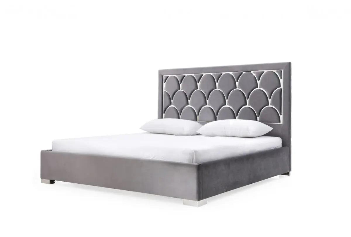 Vig Furniture - Modrest Audrey Modern Grey Velvet & Stainless Steel Bed - Vgvcbd1801-Gry