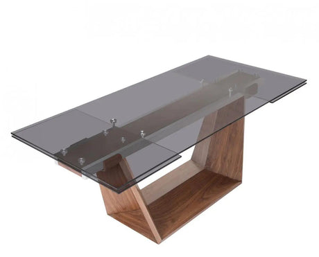 Vig Furniture - Modrest Babia Modern Smoked Glass & Walnut Extendable Dining Table - Vgnsgd8683-Smk