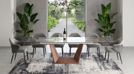 Vig Furniture - Modrest Babia Modern Smoked Glass & Walnut Extendable Dining Table - Vgnsgd8683-Smk