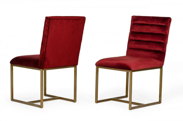 Vig Furniture - Modrest Barker - Modern Red & Brush Gold Dining Chair (Set Of 2) - Vggmdc-1251A