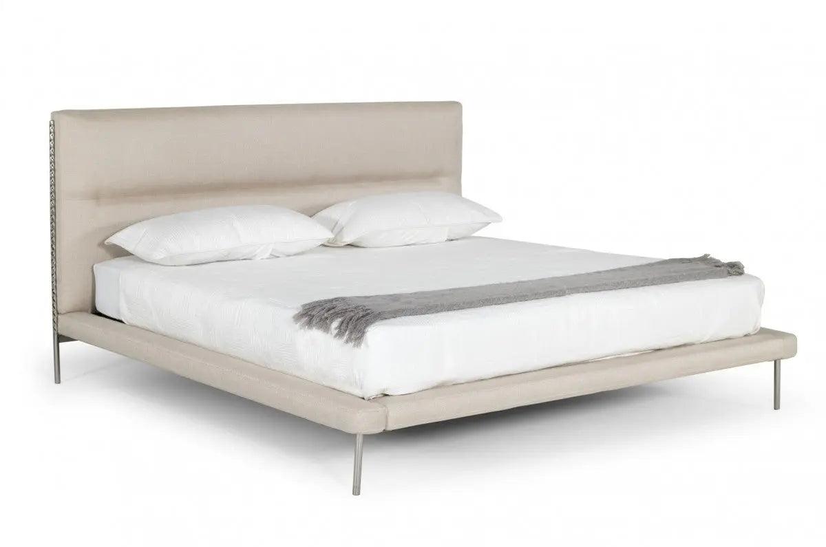 Vig Furniture - Modrest Bergeron - Contemporary Cream Woven Fabric Bed - Vgodzw-20107-Wht-Bed