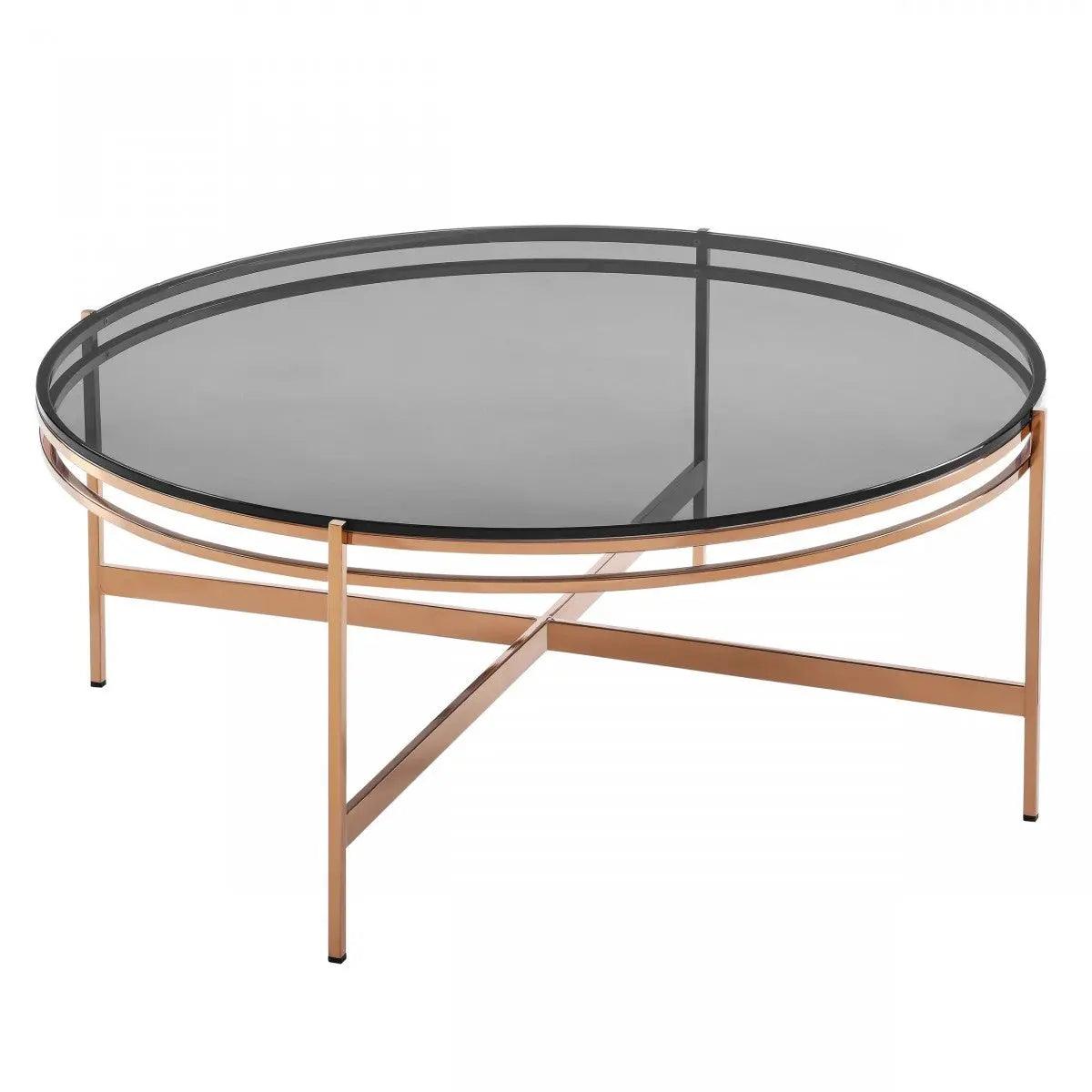 Vig Furniture - Modrest Bradford Modern Smoked Glass & Rosegold Coffee Table - Vgewct1011-3Aa-Ct