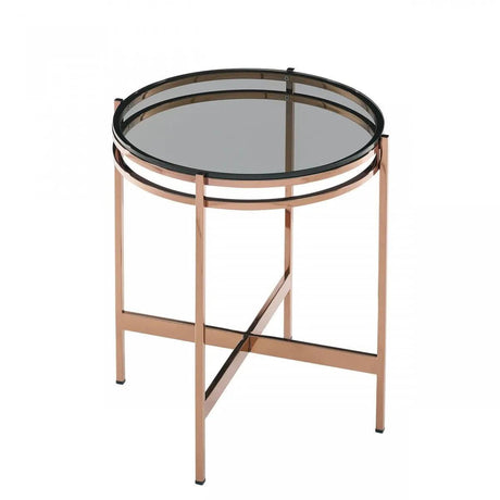 Vig Furniture - Modrest Bradford Modern Smoked Glass & Rosegold Small End Table - Vgewct1011-1Aa-Et