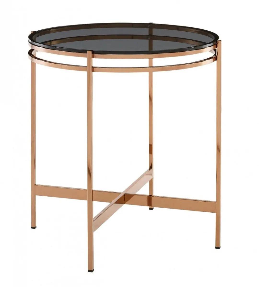 Vig Furniture - Modrest Bradford Modern Smoked Glass & Rosegold Small End Table - Vgewct1011-1Aa-Et