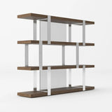 Vig Furniture - Modrest Brewer - Modern Walnut Glass & Stainless Steel Bookshelf - Vgbbmq2001Sf-Shelf