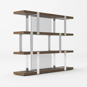 Modrest Brewer Modern Walnut Glass & Stainless Steel Bookshelf Vgbbmq2001Sf-Shelf