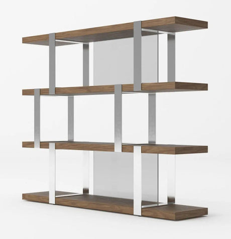 Vig Furniture - Modrest Brewer - Modern Walnut Glass & Stainless Steel Bookshelf - Vgbbmq2001Sf-Shelf