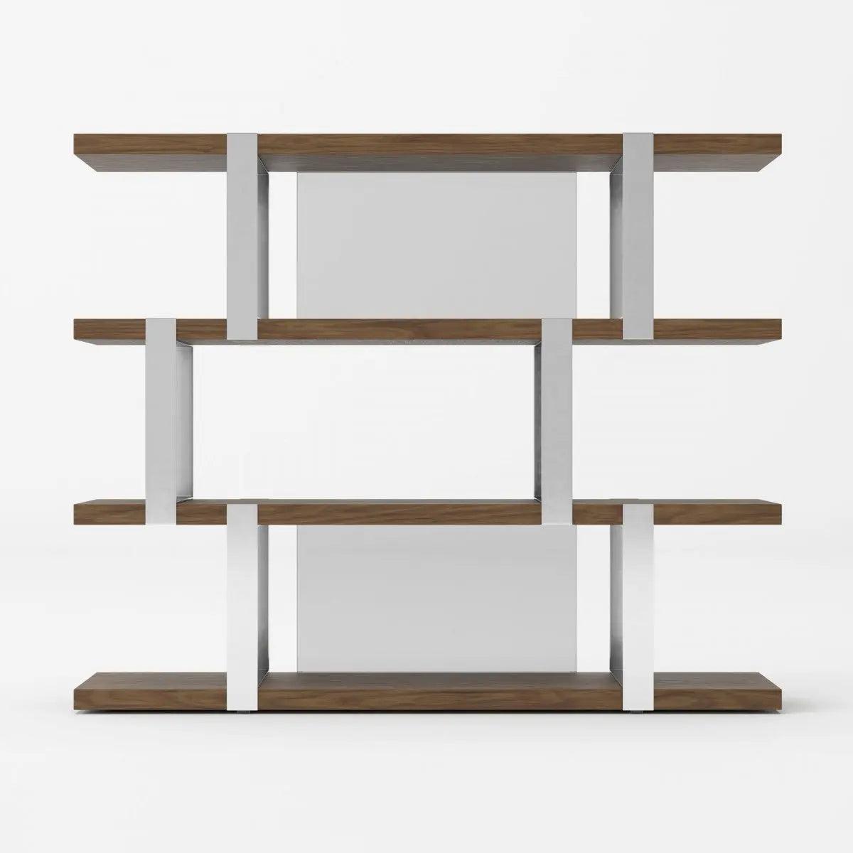 Vig Furniture - Modrest Brewer - Modern Walnut Glass & Stainless Steel Bookshelf - Vgbbmq2001Sf-Shelf