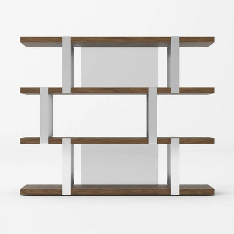 Vig Furniture - Modrest Brewer - Modern Walnut Glass & Stainless Steel Bookshelf - Vgbbmq2001Sf-Shelf