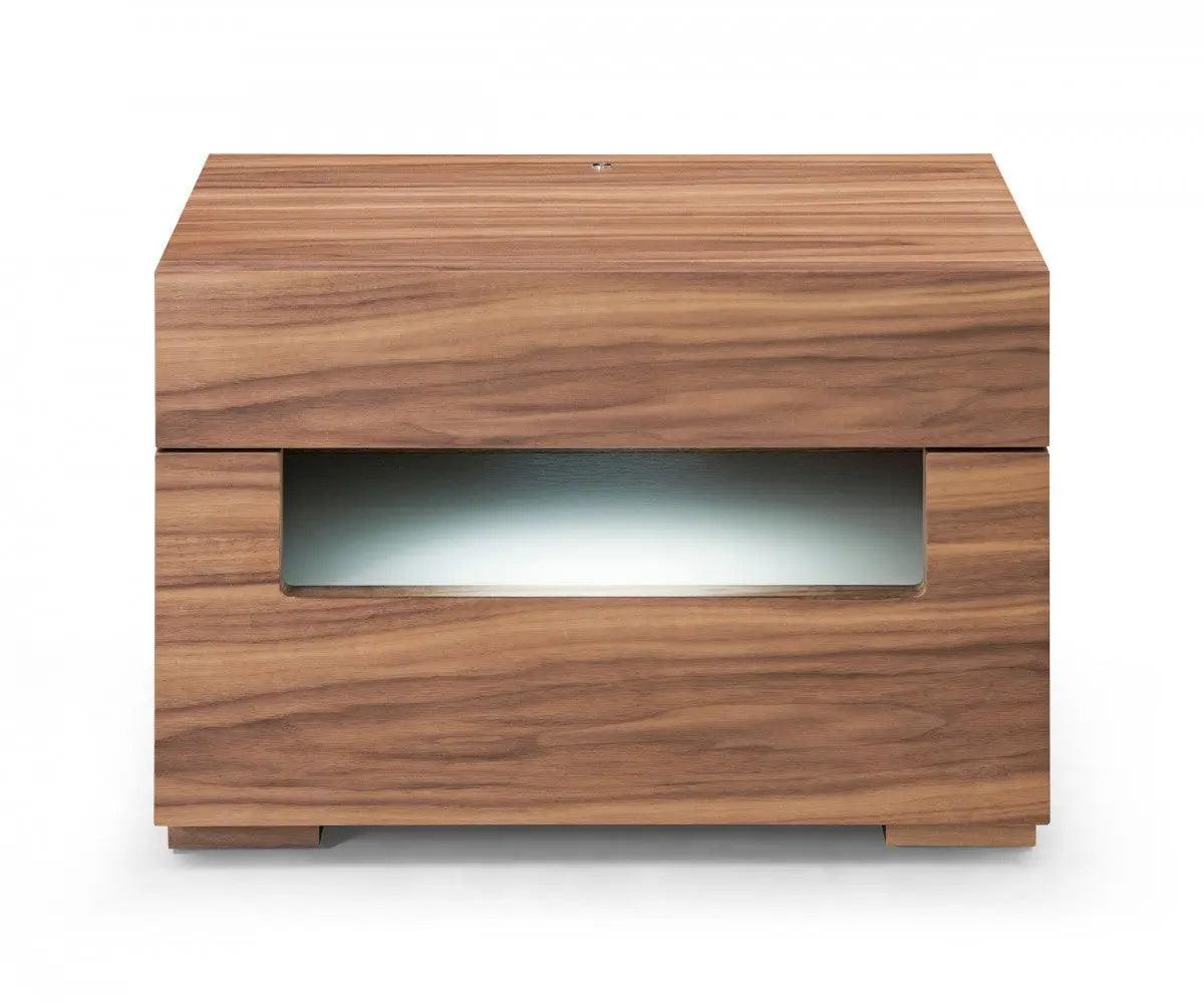 Vig Furniture - Modrest Ceres Contemporary Led Walnut Nightstand - Vgwccg05-Wal-Ns