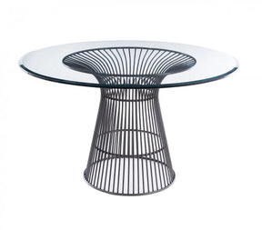 Modrest Chandler Modern Round Glass & Black Stainless Steel Dining Table Vgzat007-1-Blk-Dt