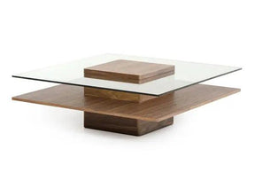 Modrest Clarion Modern Walnut And Glass Coffee Table Vgbble638E