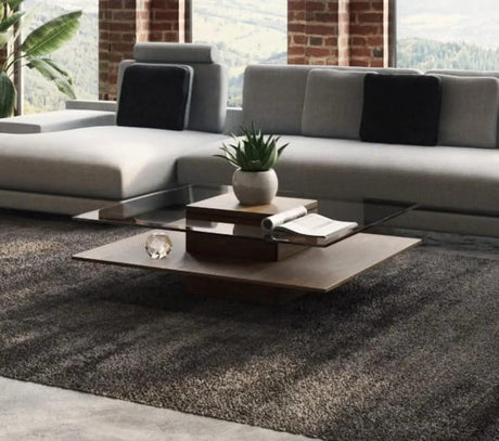 Vig Furniture - Modrest Clarion Modern Walnut And Glass Coffee Table - Vgbble638E