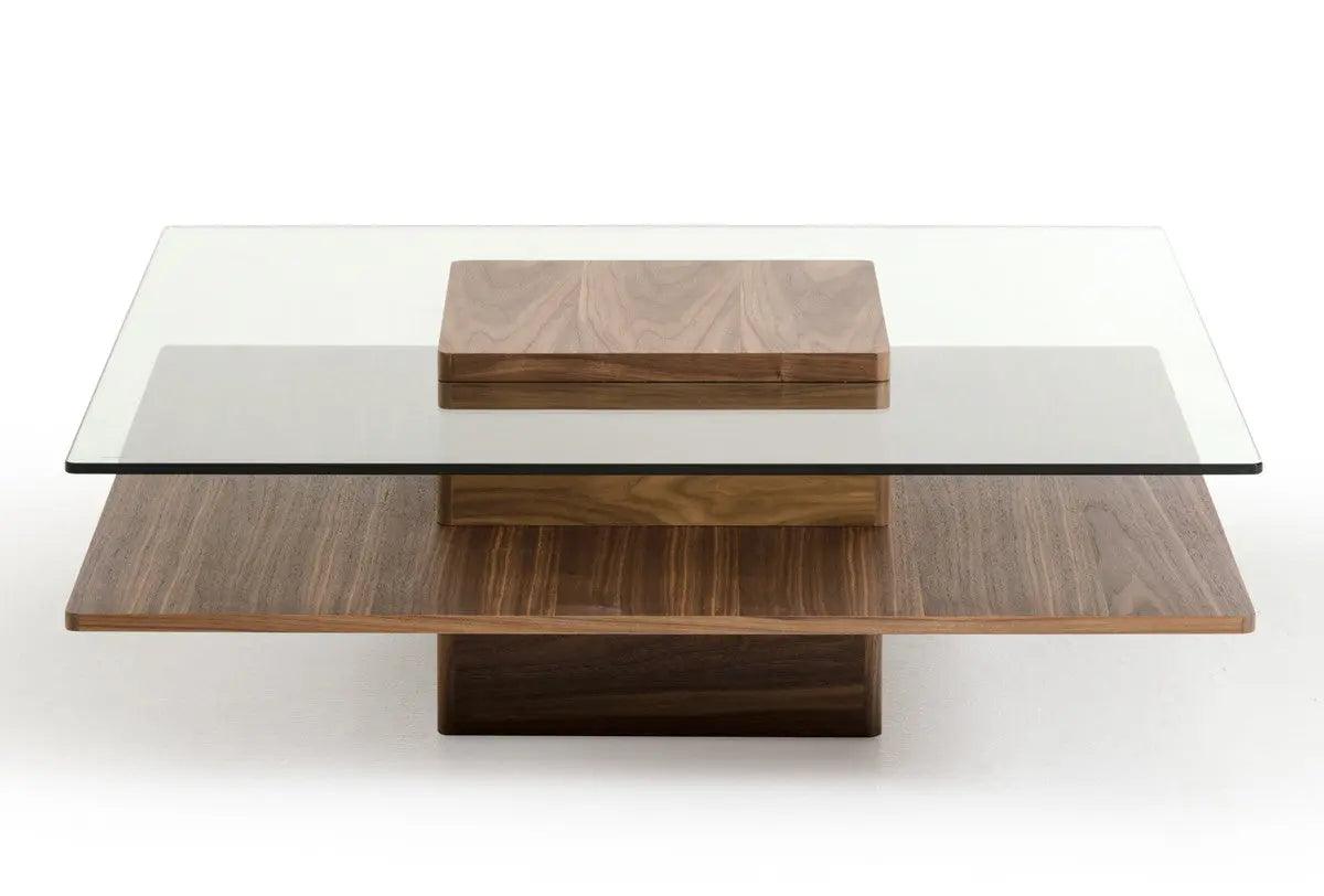 Vig Furniture - Modrest Clarion Modern Walnut And Glass Coffee Table - Vgbble638E