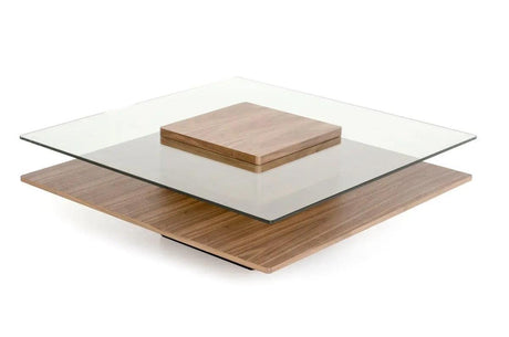 Vig Furniture - Modrest Clarion Modern Walnut And Glass Coffee Table - Vgbble638E