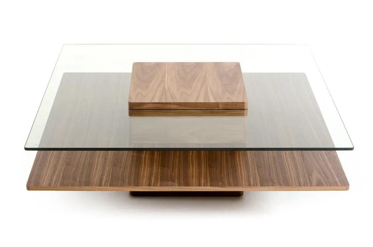 Vig Furniture - Modrest Clarion Modern Walnut And Glass Coffee Table - Vgbble638E