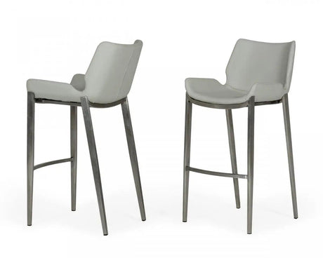 Vig Furniture - Modrest Dave Modern Grey Leatherette Bar Stool (Set Of 2) - Vghr5368-B-Gry-Bs