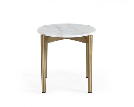 Vig Furniture - Modrest Denzel White Marble Gold End Table - Vggmm-Et-1581-Wht-Et