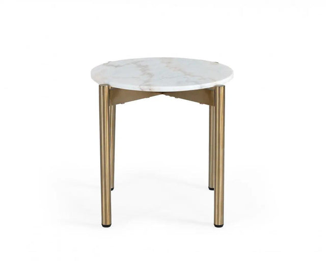 Vig Furniture - Modrest Denzel White Marble Gold End Table - Vggmm-Et-1581-Wht-Et