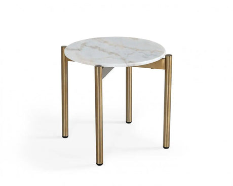 Vig Furniture - Modrest Denzel White Marble Gold End Table - Vggmm-Et-1581-Wht-Et