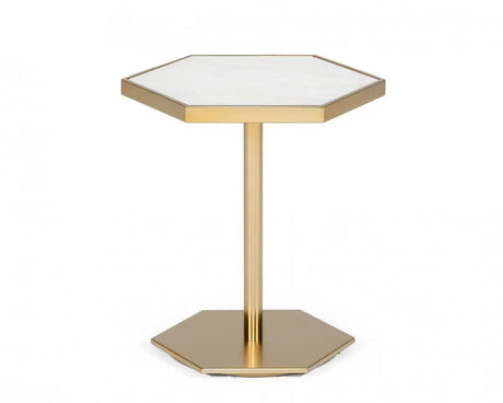 Vig Furniture - Modrest Drexal - Glam White Marble And Brass End Table - Vghk-30017