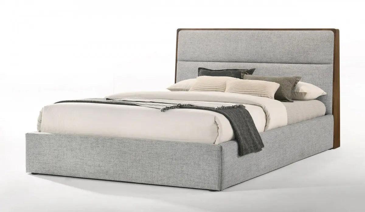 Modrest Dustin Modern Grey Fabric & Walnut Trimmed Bed - Thumbnail 3