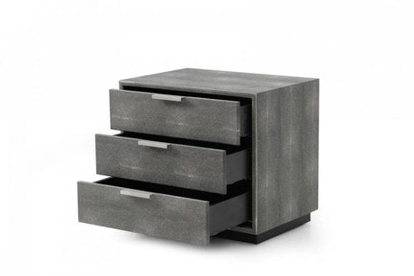 Vig Furniture - Modrest Dynasty Modern Shagreen Three Drawer Nightstand - Vgvcn2108-3-Gry-Ns