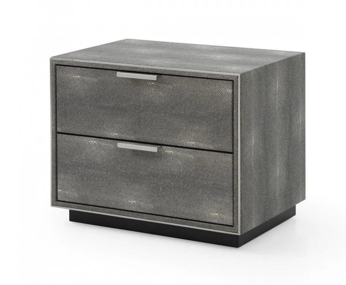 Vig Furniture - Modrest Dynasty Modern Shagreen Two Drawer Nightstand - Vgvcn2108-2-Gry-Ns