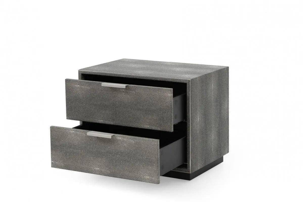 Vig Furniture - Modrest Dynasty Modern Shagreen Two Drawer Nightstand - Vgvcn2108-2-Gry-Ns