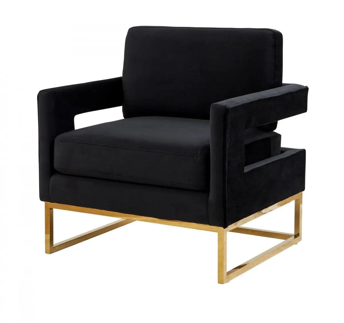 Vig Furniture - Modrest Edna - Modern Black Velvet & Gold Accent Chair - Vgrhrhs-Ac-201-Blk