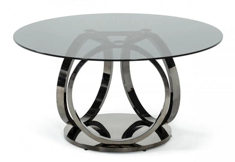 Vig Furniture - Modrest Enid - Modern Smoked Glass & Black Stainless Steel Round Dining Table - Vgzat009-Dt