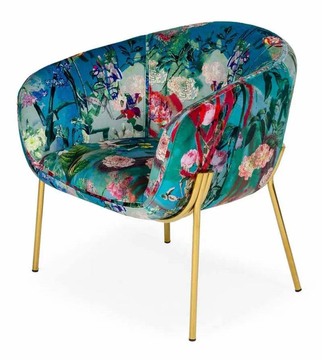 Vig Furniture - Modrest Falco - Contemporary Floral Velvet And Gold Accent Chair - Vgeumc-9581Ch-A