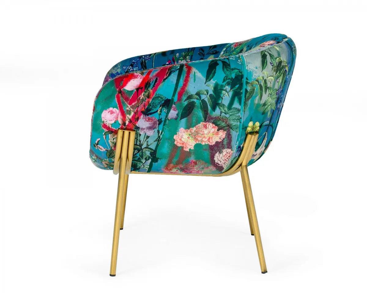 Vig Furniture - Modrest Falco - Contemporary Floral Velvet And Gold Accent Chair - Vgeumc-9581Ch-A