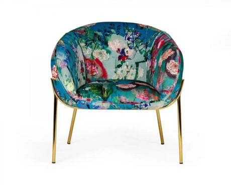 Vig Furniture - Modrest Falco - Contemporary Floral Velvet And Gold Accent Chair - Vgeumc-9581Ch-A