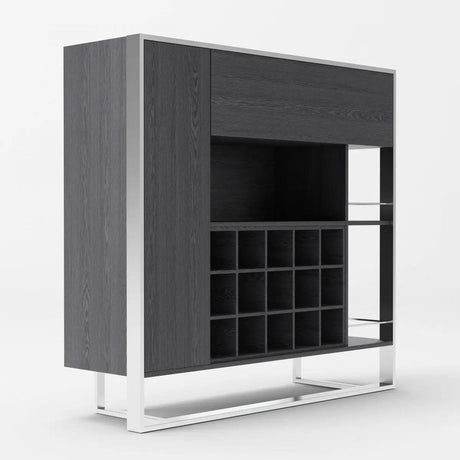 Vig Furniture - Modrest Fauna - Elm Grey & Stainless Steel Wine Cabinet - Vgbbbn-2W-Cab