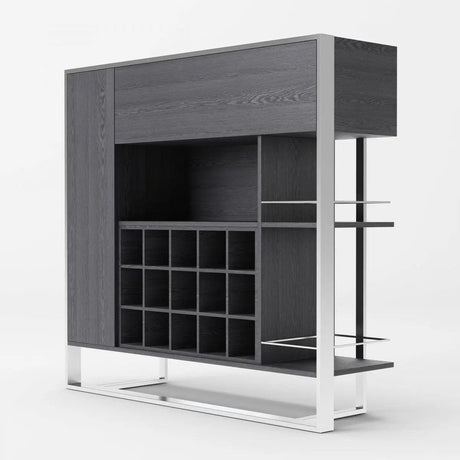 Vig Furniture - Modrest Fauna - Elm Grey & Stainless Steel Wine Cabinet - Vgbbbn-2W-Cab