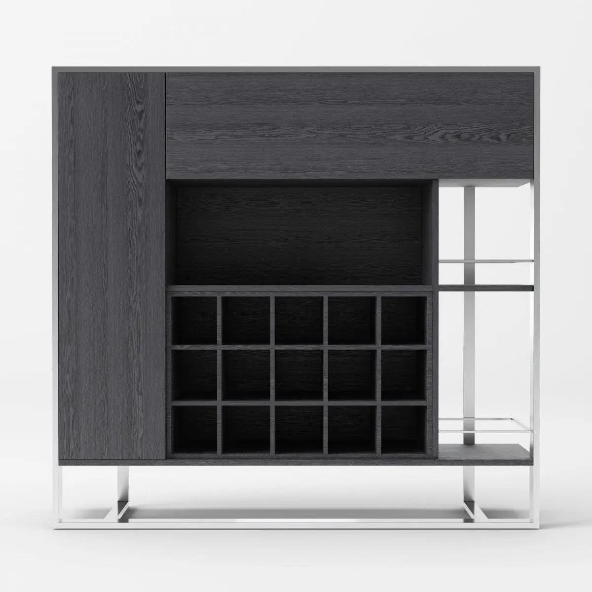 Vig Furniture - Modrest Fauna - Elm Grey & Stainless Steel Wine Cabinet - Vgbbbn-2W-Cab