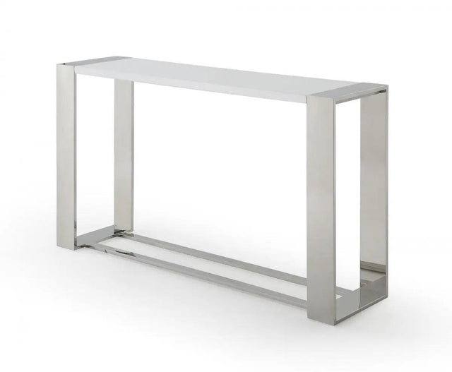 Vig Furniture - Modrest Fauna - Modern White High Gloss & Stainless Steel Console Table - Vgbbbn-2X-Ct-Wht