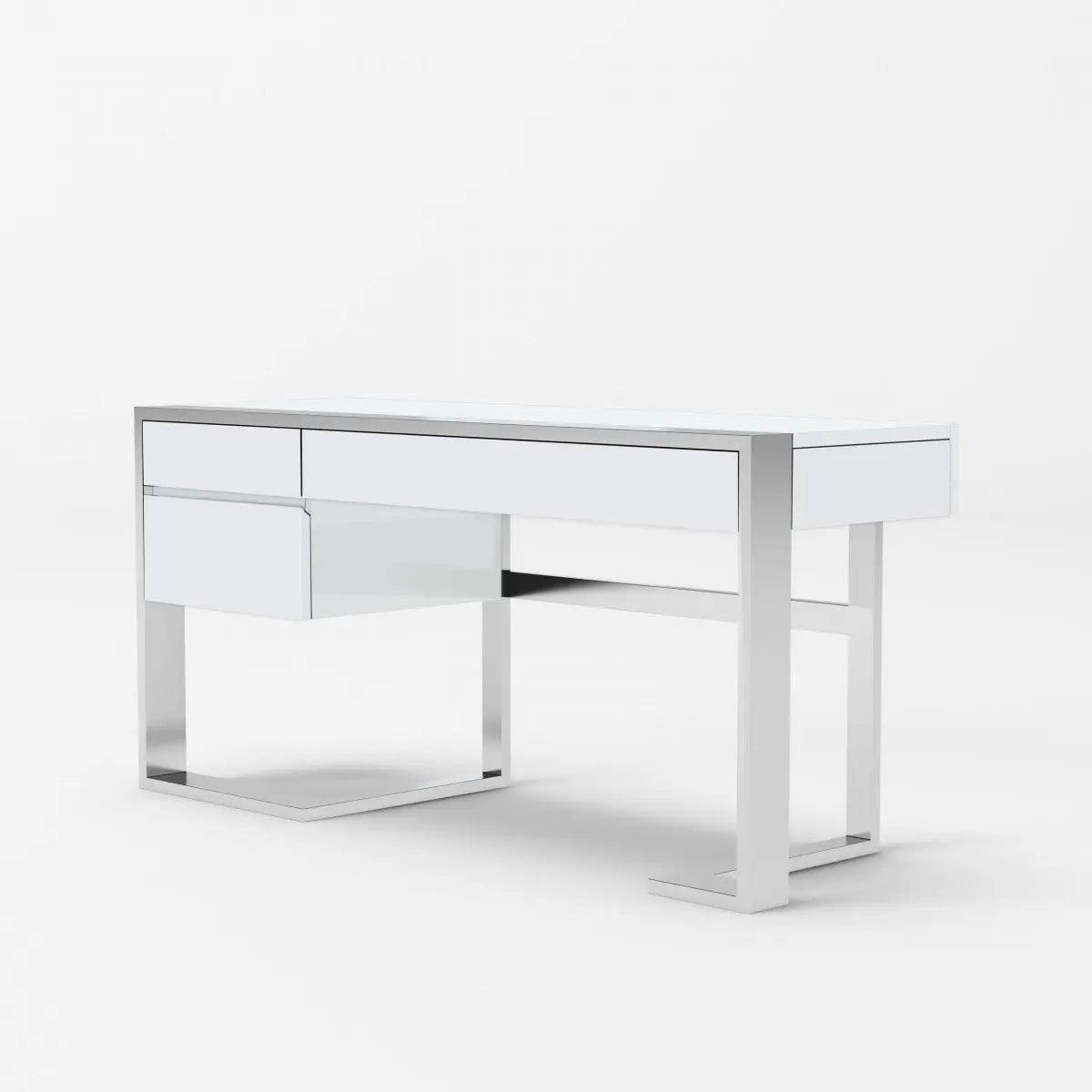 Vig Furniture - Modrest Fauna - Modern White High Gloss & Stainless Steel Desk - Vgbbbn-2Dk-Wht-Desk