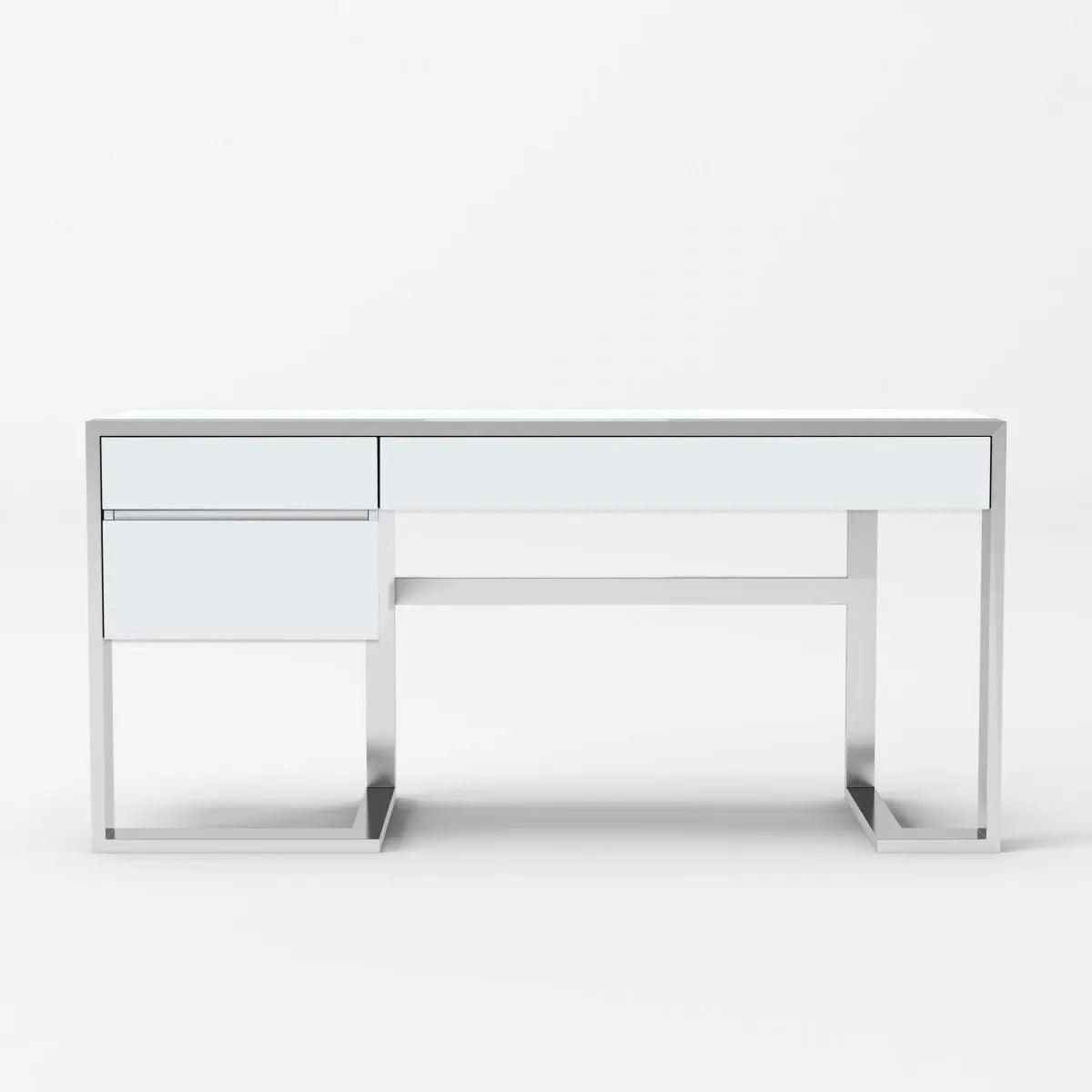 Vig Furniture - Modrest Fauna - Modern White High Gloss & Stainless Steel Desk - Vgbbbn-2Dk-Wht-Desk