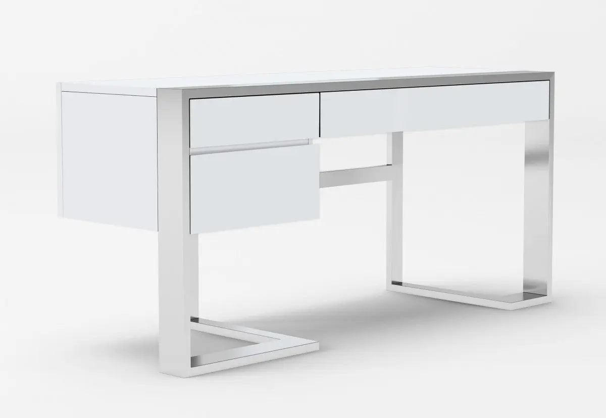 Vig Furniture - Modrest Fauna - Modern White High Gloss & Stainless Steel Desk - Vgbbbn-2Dk-Wht-Desk