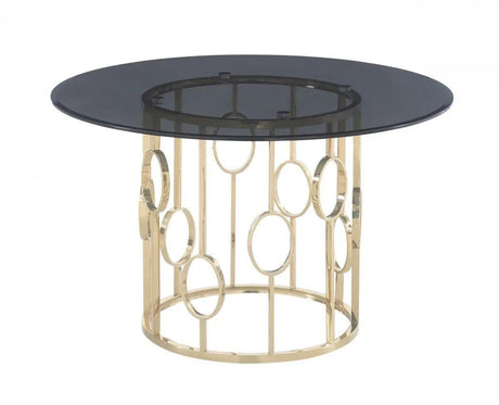 Vig Furniture - Modrest Filbert - Modern Smoked Glass & Champagne Gold Dining Table - Vgzat122-Gold-Dt