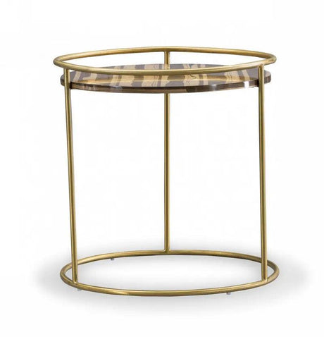 Vig Furniture - Modrest Gilcrest - Glam Brown And Gold Marble End Table - Vgodlz-199E