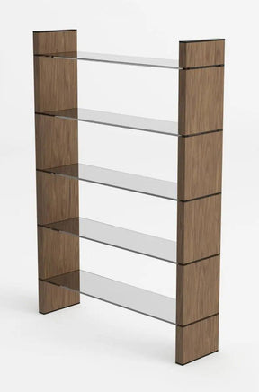 Modrest Glencoe Modern Walnut & Black Glass Bookshelf Vgbbmq2005Sf-1